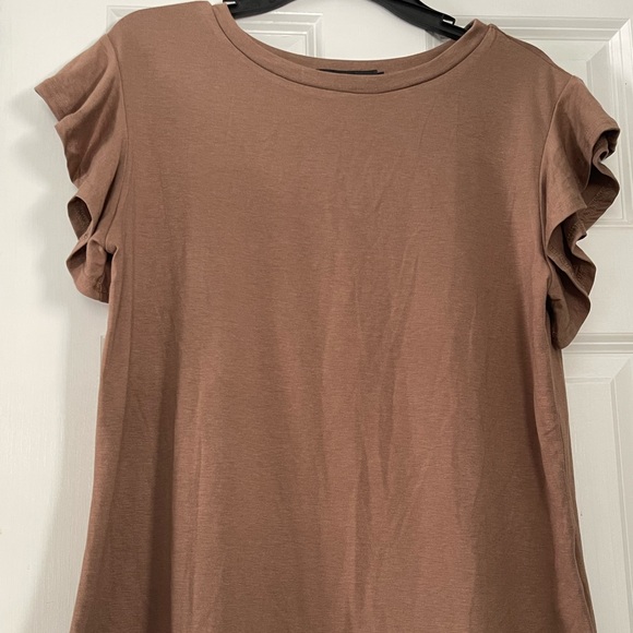 Mirol Tops - Elegant Ruffle Sleeve Tan Top